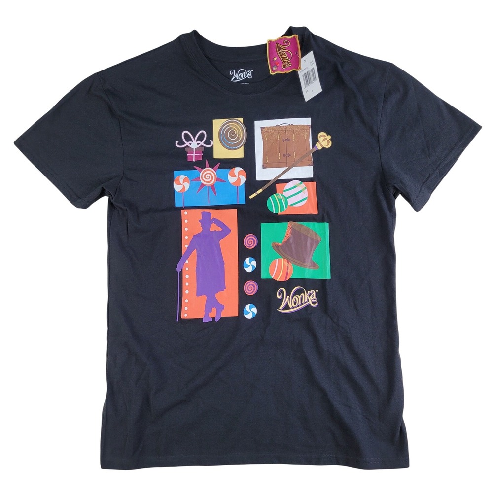 Wonka Graphic T-Shirt‎ Mens Large Black NWT Willy Wonka Candy Movie Johnny Depp